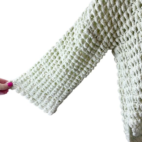 Free‎ People Cozy Pullover Sweater Sugared Mint Sz S Open Knit Cropped Crochet - Picture 6 of 10